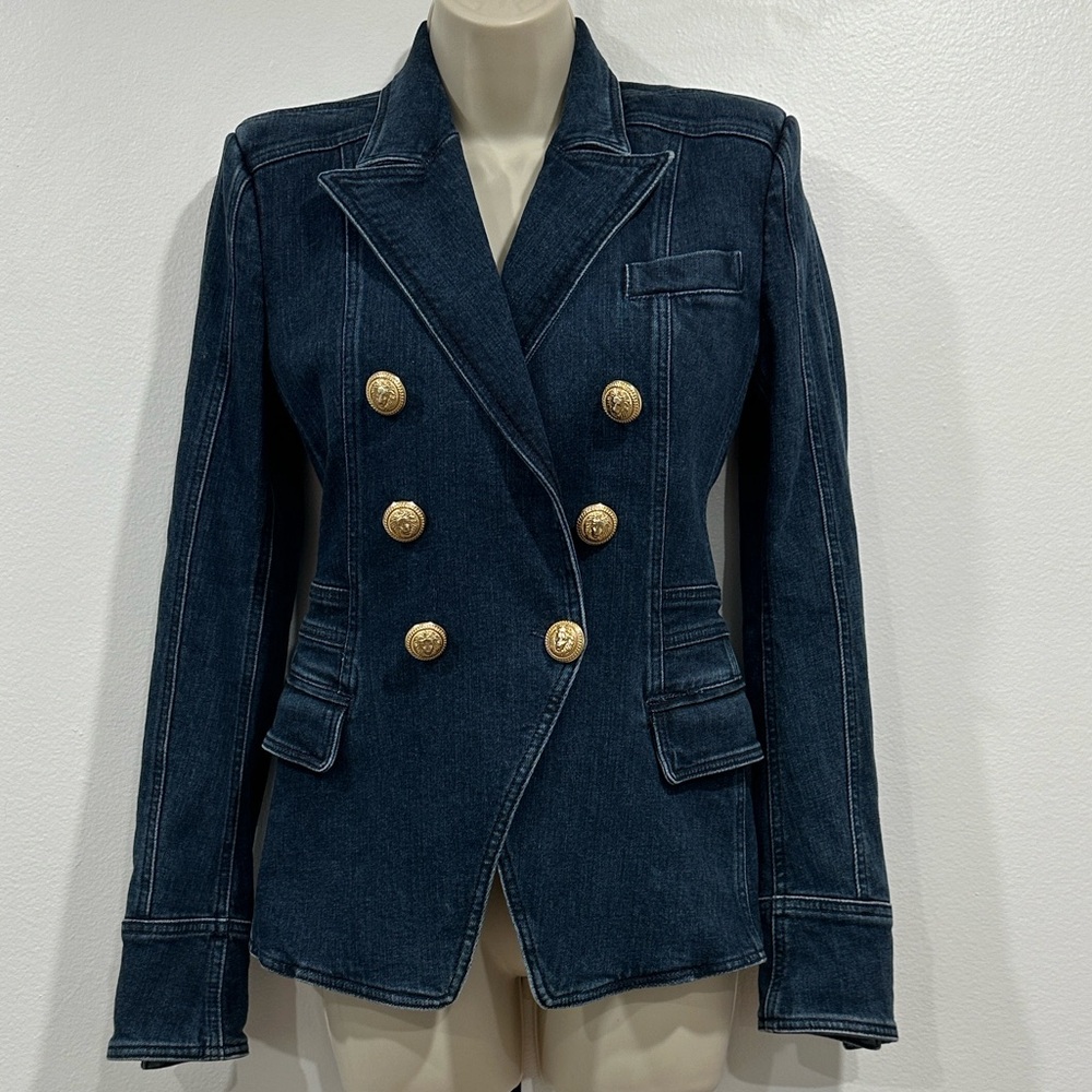 Like New! Authentic Balmain Denim Blazer WITH MANUFACTURE DEFECT on SLEEVE